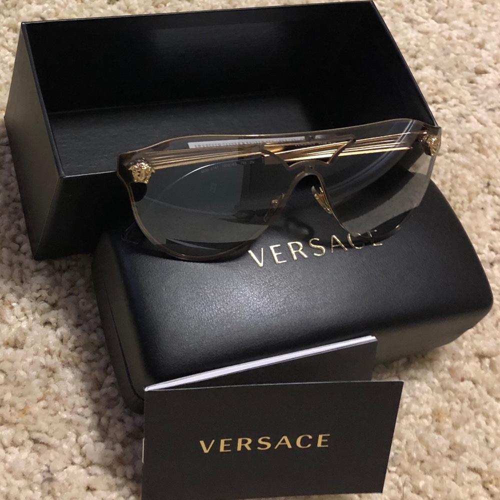Gray, Gold Versace Sunglasses, Black/Gold Frame